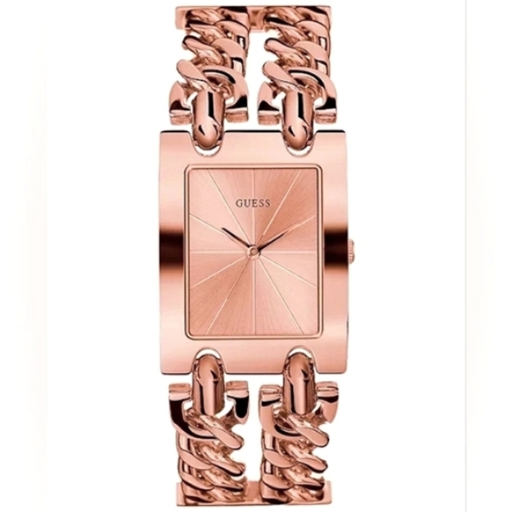 NWOT Guess Mod Heavy Metal Dual Chain Link Watch In Rose Gold